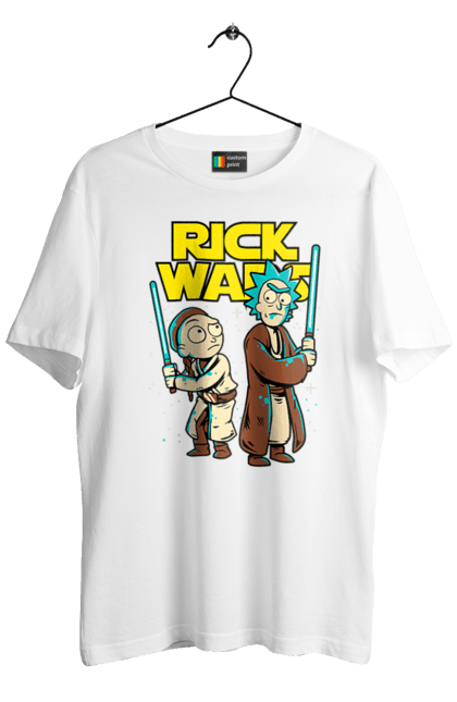 Men's t-shirt with prints Rick and Morty. Adventures, black humor, cartoon, rick, rick and morty, sci-fi, star wars, tragicomedy. 2070702