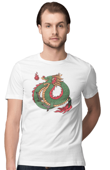 Футболка мужская с принтом Дракон. Дракон, животное, зеленый дракон, китайский дракон, символ. 2070702