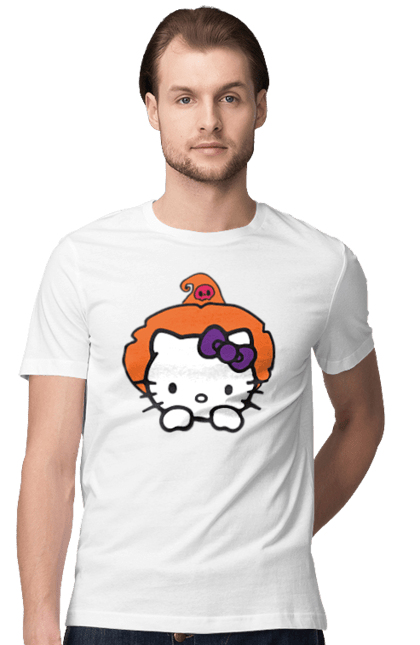 Men's t-shirt with prints Hello Kitty Halloween. Brand, cat, character, halloween, hello kitty, kitten, kitty, witch. 2070702