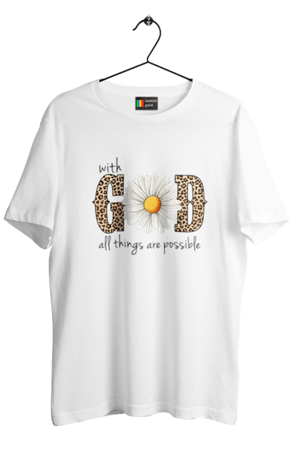 Men's t-shirt with prints With God All Things Are Possible. Catholic, christian, christian faith, christianity, faith, god, inspirational, religious, sunflower. 2070702