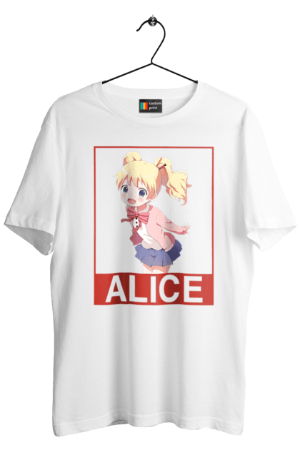 Men's t-shirt with prints Kiniro Mosaic Alice Cartelet. Alice, alice cartelet, anime, gold mosaic, kiniro mosaic, kinmoza, manga. 2070702