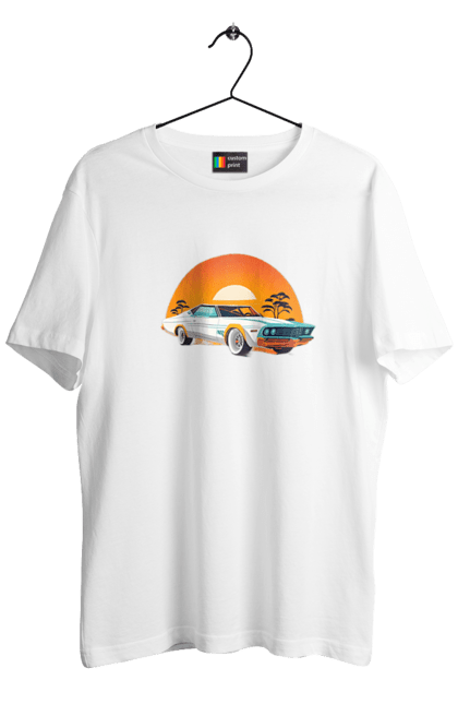 Футболка чоловіча з принтом "Гарне авто на закаті". Авто, закат, солнце. 2070702