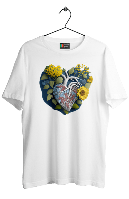 Men`s t-shirt with prints Heart flowers. Heart, i love ukraine, sunflower, symbols of ukraine, traditions of ukraine, ukraine, ukraine`s victory. 2070702