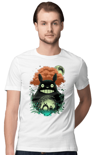 Men's t-shirt with prints Totoro. Adventures, anime, comedy drama, fantasy, film, my neighbor totoro, tv series. 2070702