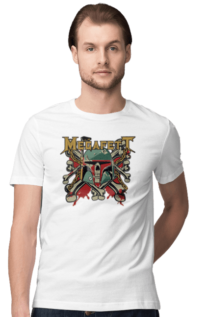 Футболка мужская с принтом Megafett. Boba fett, megadeth, megafett, боба фетт, звездные войны, клон, охотник за головами. 2070702