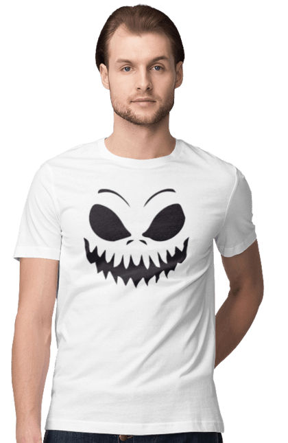 Men's t-shirt with prints Halloween pumpkin face. Costume, halloween, holiday, october, october 31, pumpkin, scary, sweets, trick or treat. 2070702