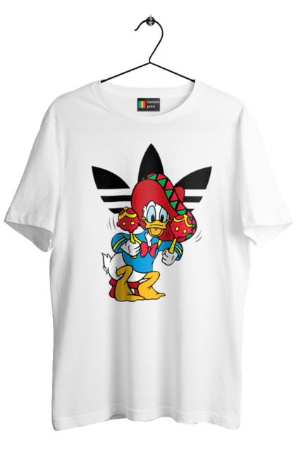 Футболка мужская с принтом Adidas Дональд Дак. Adidas, daisy duck, donald duck, адидас, дейзи дак, дональд дак, мультсериал, мультфильм. 2070702