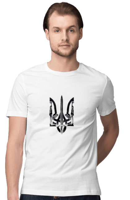 Футболка чоловіча з принтом "Герб України". Аграрії, арестович, війна, все, герб україни, герої, зелений, зупиніть війну, иди нахуй, кім, мир, мрія, ні війні, орда, орки, примара києва, птн пнх, путін хуйло, російський військовий корабель, слава україні, україна, чорнобаївка. 2070702