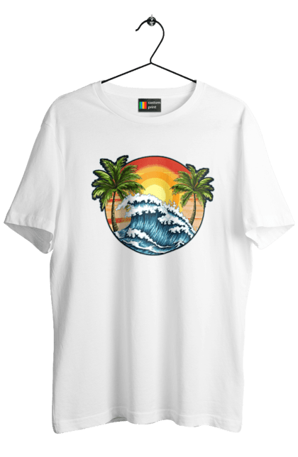 Футболка чоловіча з принтом "Хвилі пальми". Відпочинок, літо, море, пальми, пляж, хвилі, хвилі пальми. CustomPrint.market