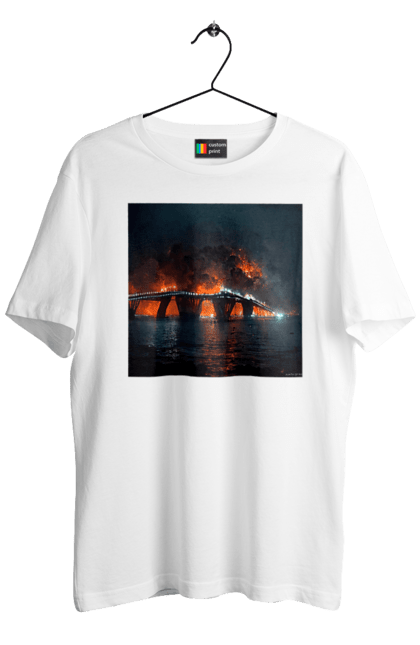 Футболка чоловіча з принтом "Кримський мост горить". Армія росії, армія україни, годить, зсу, крим, мост, удар, удар зсу. 2070702