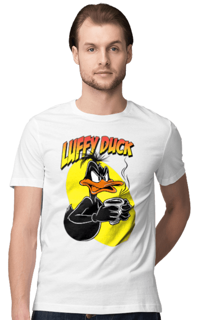 Men's t-shirt with prints Daffy Duck. Cartoon, character, daffy duck, duck, looney tunes, merrie melodies, warner brothers. 2070702