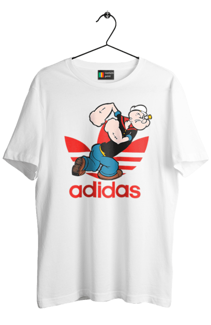 Футболка чоловіча з принтом "Adidas Моряк Попай". Adidas, popeye the sailor, адідас, комікс, моряк, мультфільм, серіал, трубка. 2070702