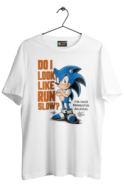 Men's t-shirt with prints Sonic the Hedgehog. Comic, hedgehog, mascot, multisterial, sega, sonic, sonic the hedgehog, video game. 2070702