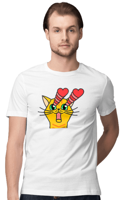 Футболка чоловіча з принтом "Закоханий, Жовтий Кіт". Закохані очі, кіт, любов. futbolka.stylus.ua