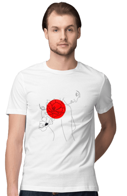 Футболка чоловіча з принтом "Червона квітка (біла)". Жінка, жіночність, квітка, маки, червоний. futbolka.stylus.ua