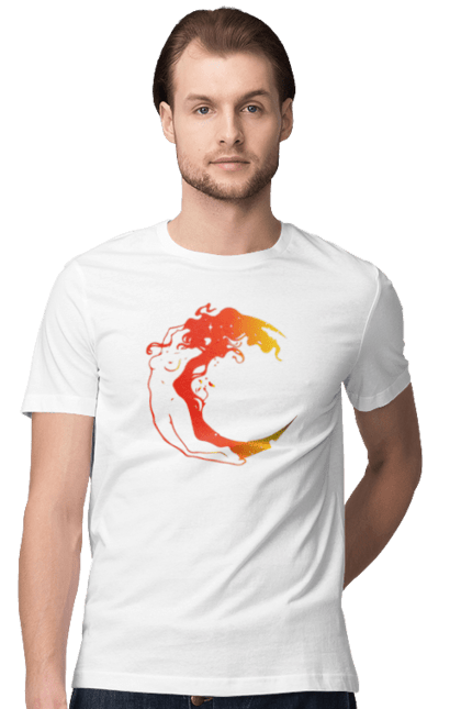 Футболка чоловіча з принтом "Дівчина місяць". Дівчина, зірки, космічне, космос, місяць. 2070702