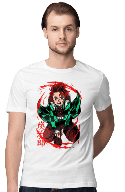 Men's t-shirt with prints Demon Slayer Tanjiro. Anime, demon slayer, kamado tanjiro, manga, tanjiro. 2070702