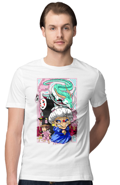 Men's t-shirt with prints Spirited Away. Chihiro, chihiro ogino, dragon, faceless, haku, kaonashi, spirited away, studio ghibli. 2070702