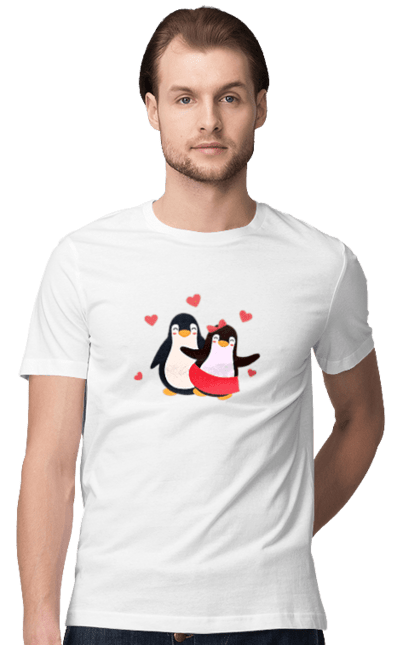 Футболка чоловіча з принтом "Два закоханих пінгвіна". День святого валентина, любов, парні футболки, пінгвін, почуття, серце. futbolka.stylus.ua