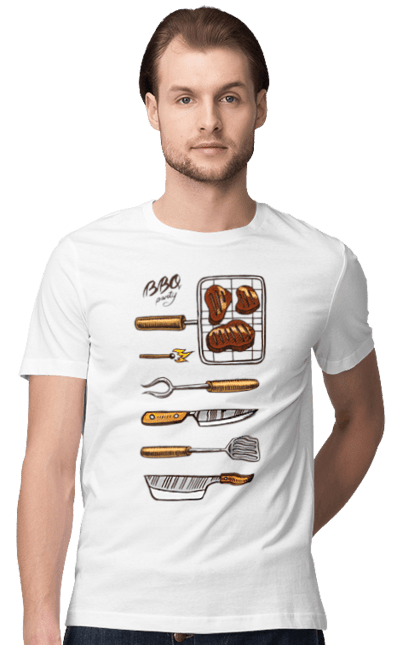 Футболка чоловіча з принтом "Барбекю Паті". Барбекю, м`ясо, смажити. 2070702