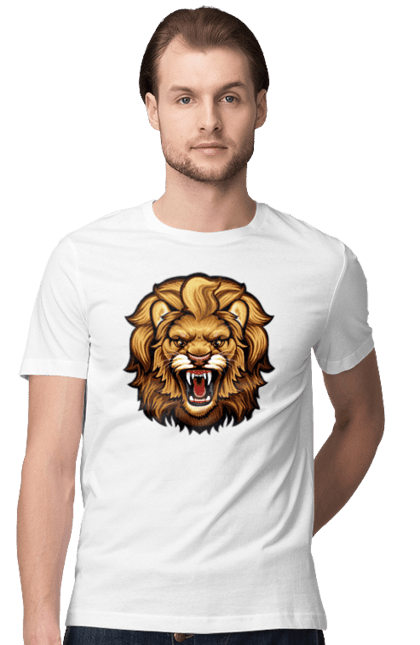 Футболка чоловіча з принтом "Лев". Звірі, злий лев, лев, лев ричить, тварини. CustomPrint.market