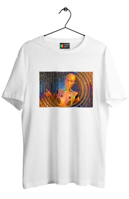 Футболка чоловіча з принтом "Штучний інтелект". Айті, айтішник, гик, жінка, знання, інженер, інтелект, кібер, кібернетика, кіборг, код, комп, комп`ютерник, кристал, машинне навчання, мікросхема, мозок, портрет, програміст, професіонал, професія, розробник, розум, хакер, чіп, штучний інтелект, штучний розум. 2070702