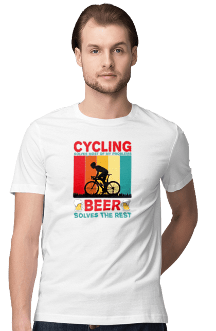 Футболка чоловіча з принтом "Cycling Beer". Алкоголь, брутальні, велосипед, веселі, для спортсменів, літні, пиво, спорт, чоловічі. 2070702