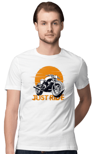 Футболка чоловіча з принтом "Мотоцикл, Просто Їдь". Дорога, їзда, мотоцикл. KRUTO.  Магазин популярних футболок