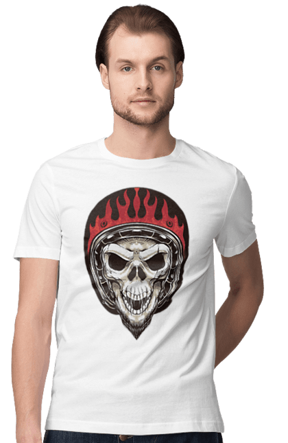 Футболка чоловіча з принтом "Череп в мотошоломі". Мото, скелет, череп, шолом. 2070702