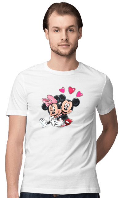 Футболка мужская с принтом Микки Маус и Минни Маус. Mickey mouse, minnie mouse, дисней, микки, микки маус, минни маус, мультфильм. 2070702