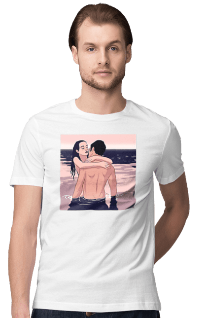 Футболка чоловіча з принтом "Парочка Обнімається В Річці". Голо, кохання, пара. 2070702
