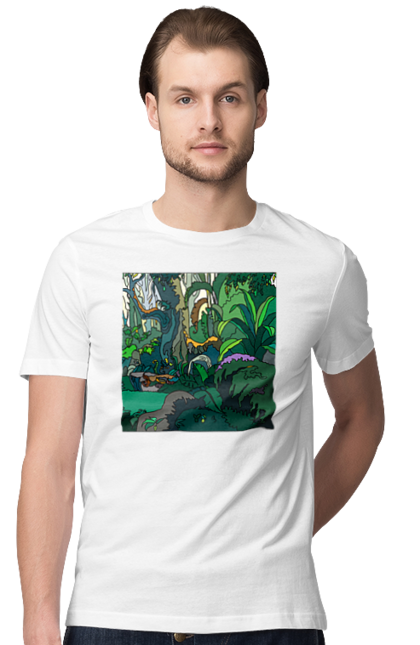 Футболка чоловіча з принтом "Джунглі". Вектор, дерево, джунгли, лес, растения. CustomPrint.market