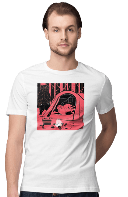 Футболка чоловіча з принтом "69 В Палатці". 69, ведмідь, ліс, палатка, секс. 2070702