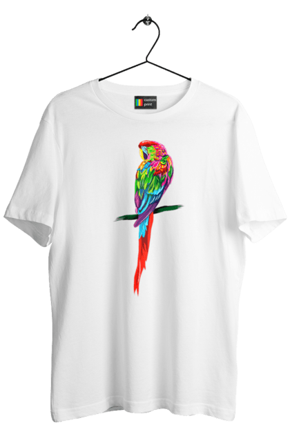 Футболка чоловіча з принтом "Барвистий попугай". Барвистий, барвистий попугай, кольоровий, попугай, птахи. ART принт на футболках