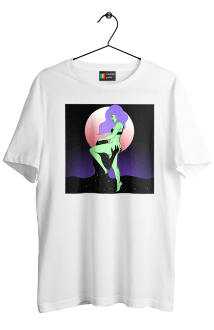 Футболка чоловіча з принтом "Зелена Дівчина І Місяць". Інопланетянка, місяць. 2070702