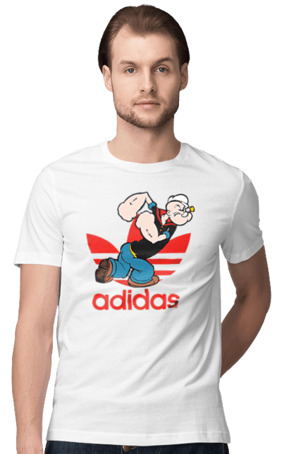 Футболка чоловіча з принтом "Adidas Моряк Попай". Adidas, popeye the sailor, адідас, комікс, моряк, мультфільм, серіал, трубка. 2070702