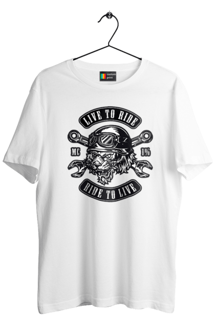 Футболка чоловіча з принтом "Жити, Щоб Їздити, Тигр". Їздити, мопед, тигр. 2070702