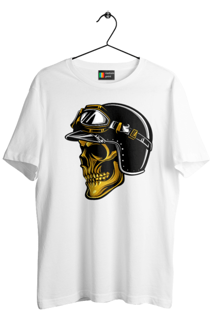 Футболка чоловіча з принтом "Череп в мотошоломі". Крутий, очі, череп, шолом. 2070702