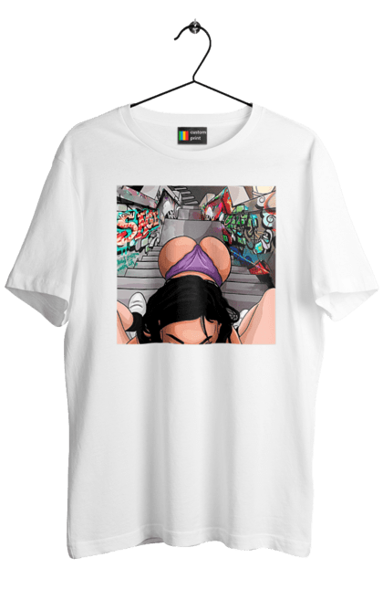 Футболка чоловіча з принтом "Дівчина На Колінах Перед Хлопчиною". Гола, жопа, на колінах, смоктати. 2070702