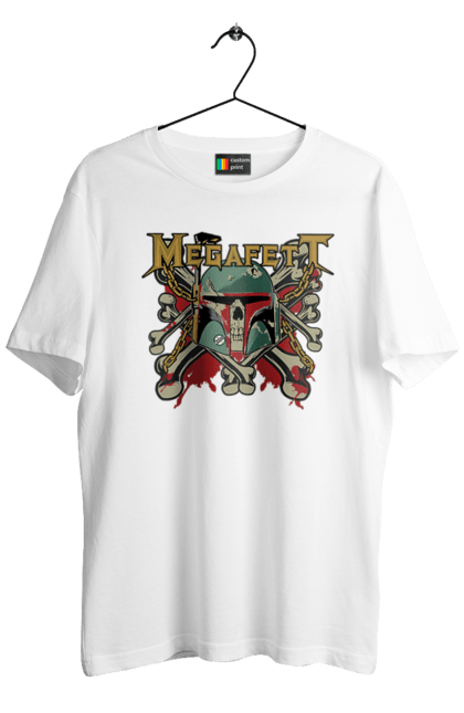 Футболка мужская с принтом Megafett. Boba fett, megadeth, megafett, боба фетт, звездные войны, клон, охотник за головами. 2070702