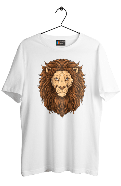 Футболка чоловіча з принтом "Цар звірів". Голова лева, джунглі, лев, тварини, цар звірів. ART принт на футболках
