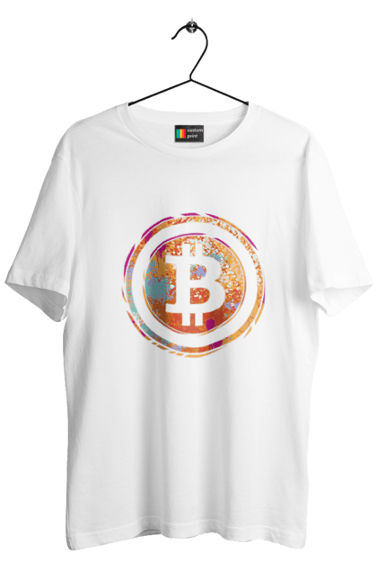 Футболка чоловіча з принтом "Біткоїн". Биткоин, бінарний, біткоїн, біткойн, валюта, гроші, крипто, програміст, хакер. 2070702