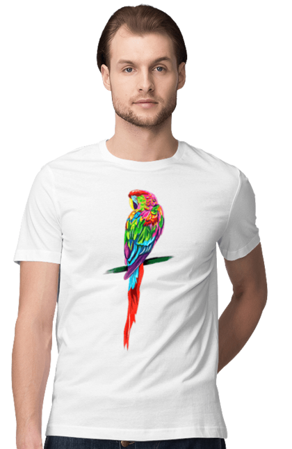 Футболка чоловіча з принтом "Барвистий попугай". Барвистий, барвистий попугай, кольоровий, попугай, птахи. futbolka.stylus.ua