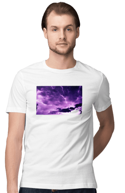 Футболка чоловіча з принтом "Молния". Молния, небо, природа, стиль, футболка. CustomPrint.market