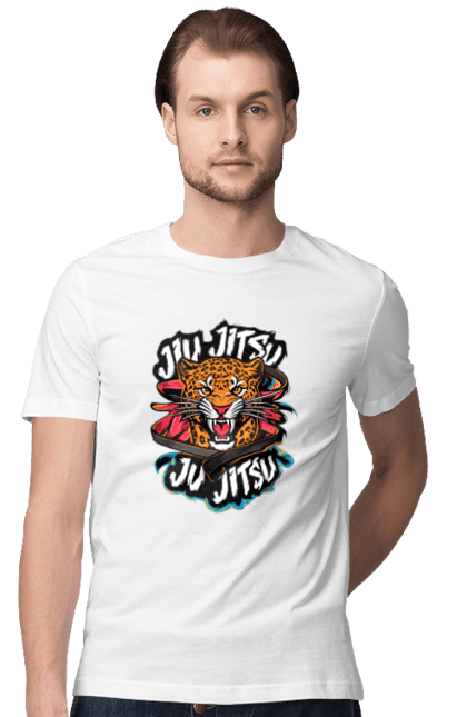 Men's t-shirt with prints Jujutsu. Animal, japan, jiu jitsu, jujutsu, leopard, martial arts, ninja, samurai, sport. 2070702