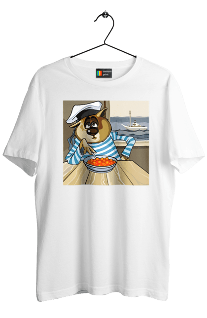 Футболка чоловіча з принтом "Кот Моряк, На Кораблі Їсть Червону Ікру". Ікра, кіт, корабель, моряк. 2070702