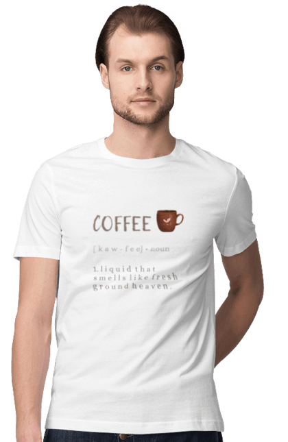 Футболка чоловіча з принтом "Coffee". Бохо, визначення, кава, мінімалізм, напис, чашка. Loyena Shop