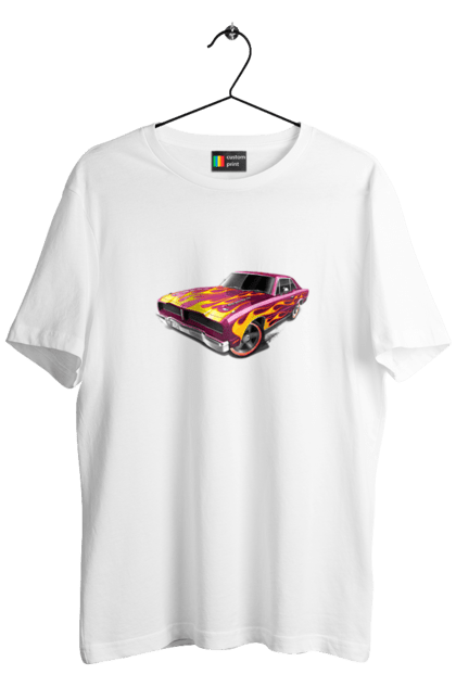 Футболка чоловіча з принтом "Кастом автомобіль". Авто, автомобіль, аерографія, вогонь, кастом, машина, полум я, тюнінг. 2070702