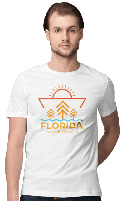 Футболка чоловіча з принтом "Флорида". Літо, маямі, океан, пляж, травня, троїки, флорида. KRAINA. Футболки для мандрівників