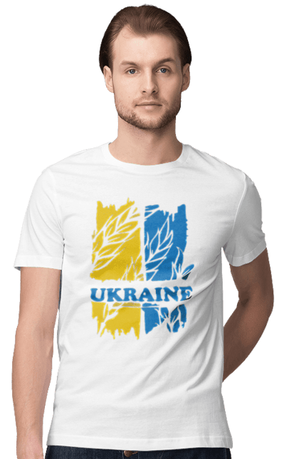 Футболка чоловіча з принтом "Україна колоски пшениці". Колоски пшениці, символ україни, україна, україна колоски пшениці, українська символіка. 2070702